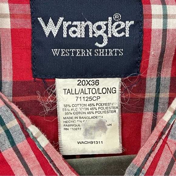 Wrangler Western Long Sleeve Plaid Pearl Snap Shirt. Size 20x36 Tall. - Picture 3 of 5